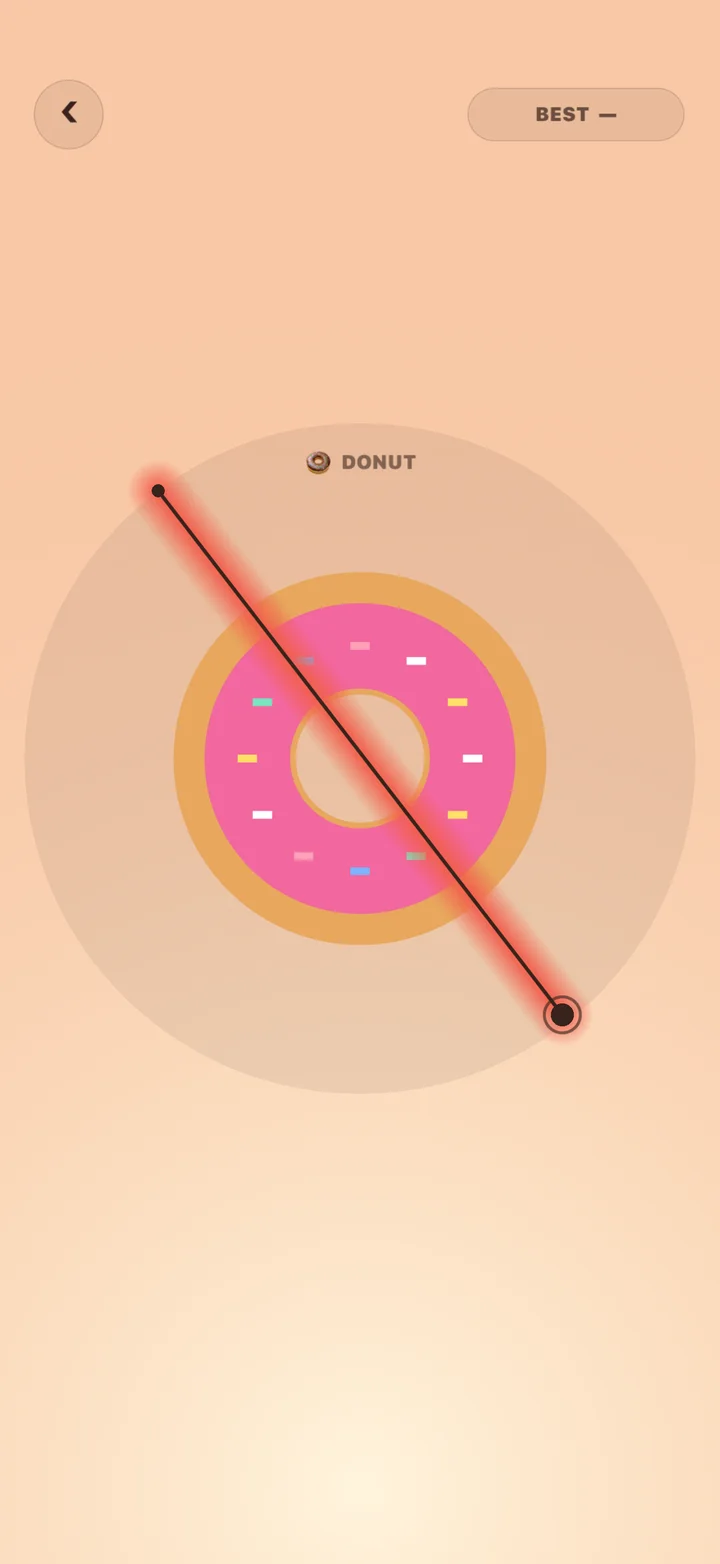 A frosted donut with sprinkles on a peach background, with a glowing red line drawn diagonally across it.